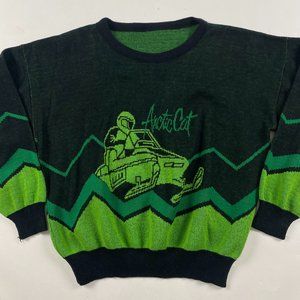 Vintage Arctic Cat Knit Sweater Mens Medium Short Snowmobile Acrylic Made in USA